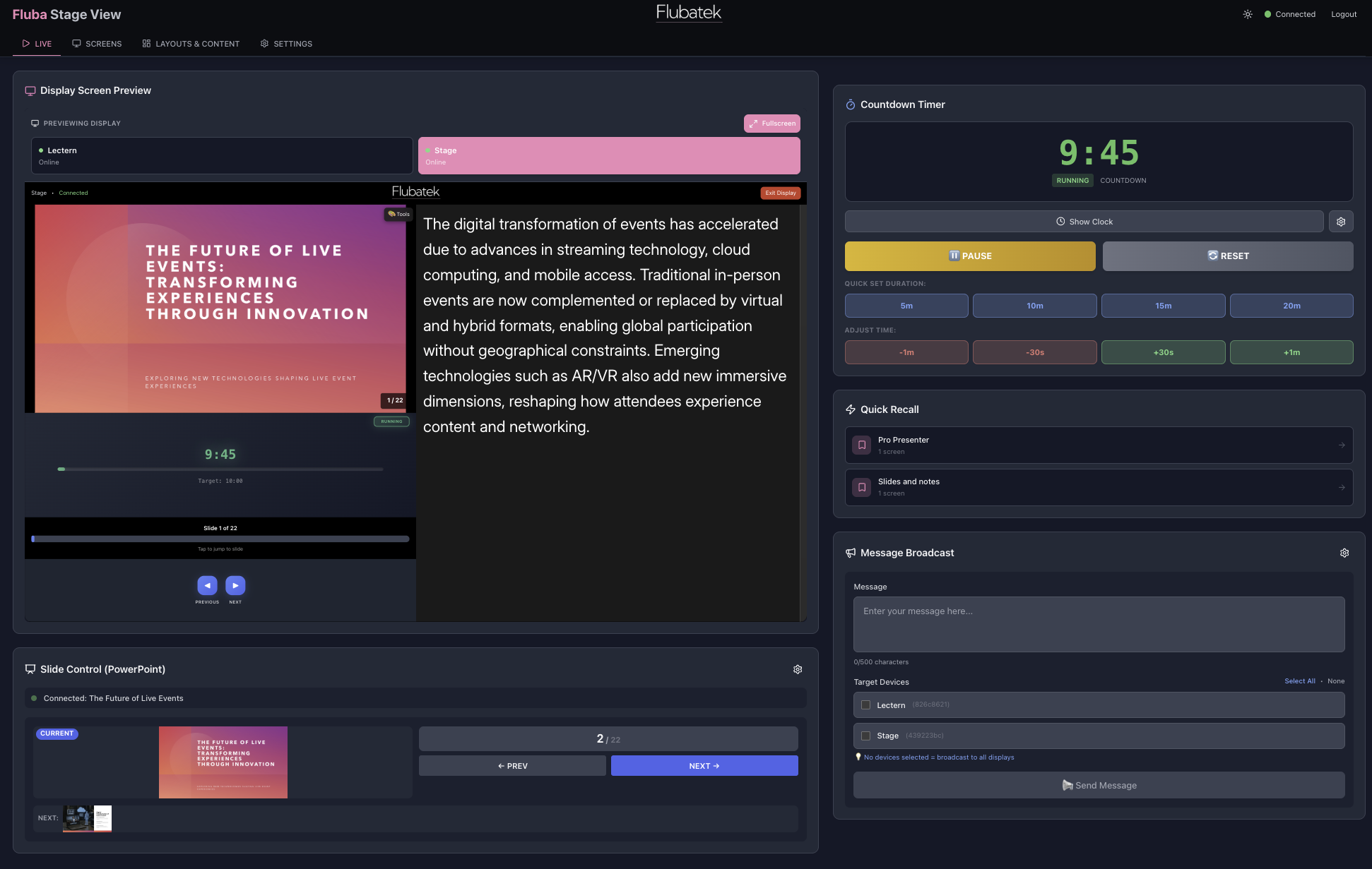Live operator control interface